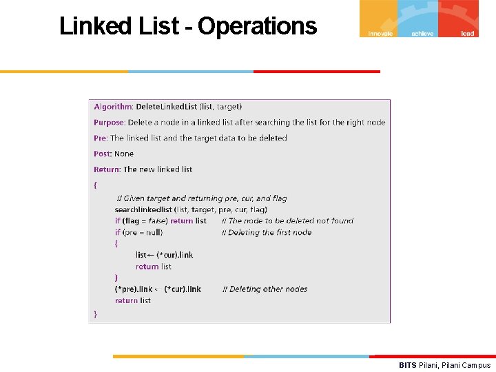 Linked List - Operations BITS Pilani, Pilani Campus 