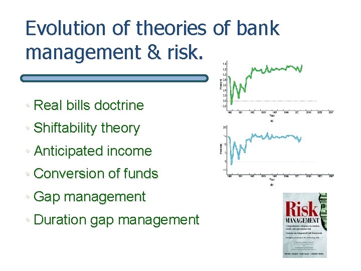Evolution of theories of bank management & risk. • Real bills doctrine • Shiftability