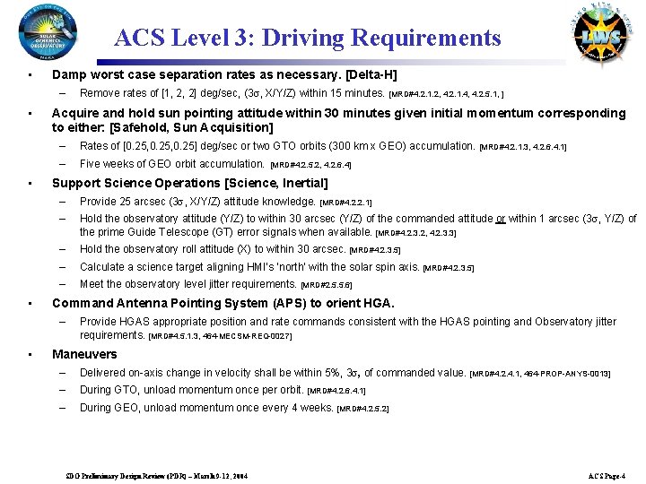 ACS Level 3: Driving Requirements • Damp worst case separation rates as necessary. [Delta-H]