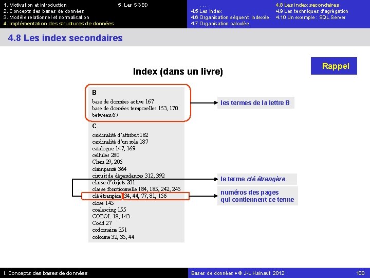 1. Motivation et introduction 5. Les SGBD 2. Concepts des bases de données 3.