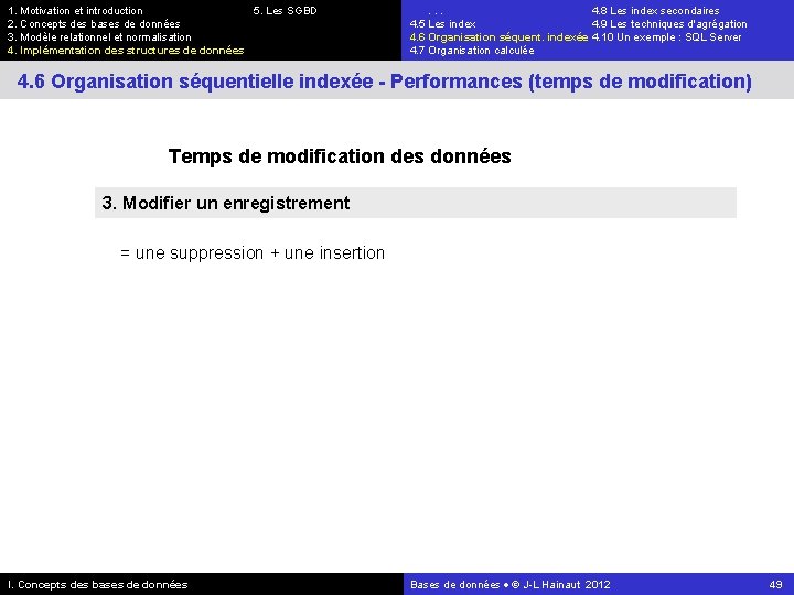 1. Motivation et introduction 5. Les SGBD 2. Concepts des bases de données 3.