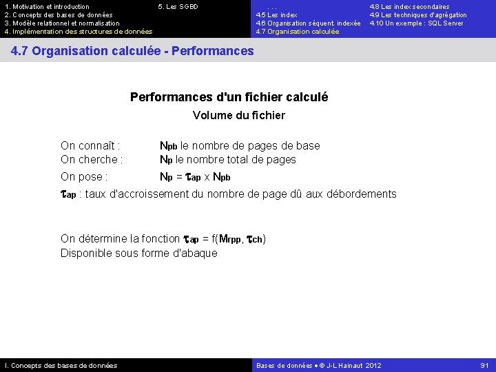 1. Motivation et introduction 5. Les SGBD 2. Concepts des bases de données 3.