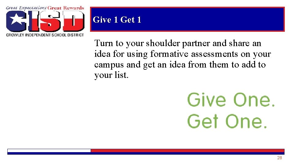 Give 1 Get 1 Turn to your shoulder partner and share an idea for