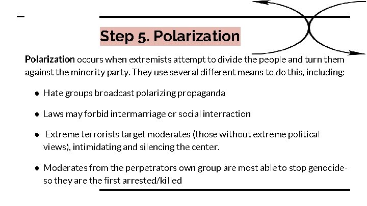 Step 5. Polarization occurs when extremists attempt to divide the people and turn them