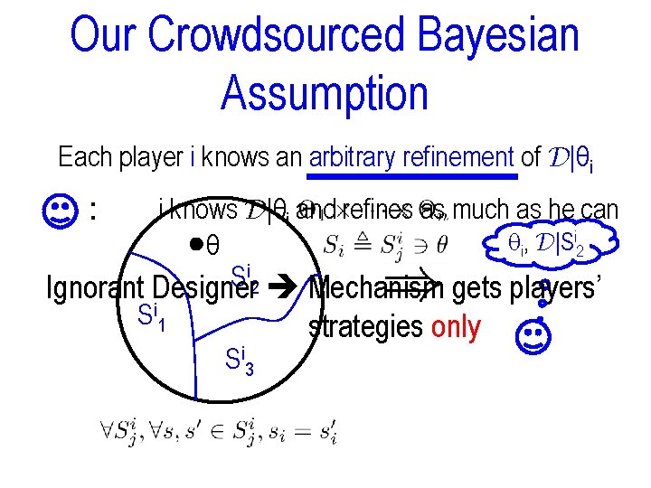 Our Crowdsourced Bayesian Assumption Each player i knows an arbitrary refinement of D|θi :