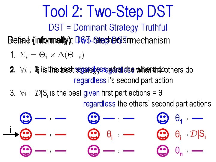 Tool 2: Two-Step DST = Dominant Strategy Truthful Recall mechanism Define (informally): DST Two-Step