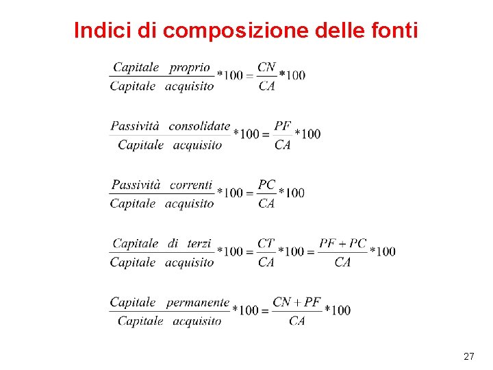 Indici di composizione delle fonti 27 