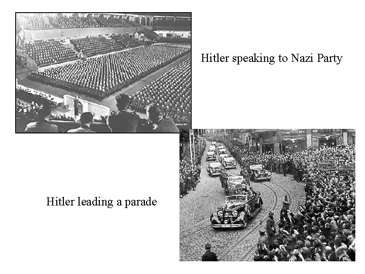 Hitler speaking to Nazi Party Hitler leading a parade 