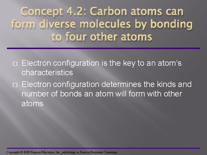 Concept 4. 2: Carbon atoms can form diverse molecules by bonding to four other