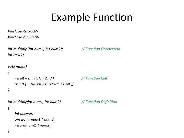 Example Function #include <stdio. h> #include <conio. h> int multiply (int num 1, int