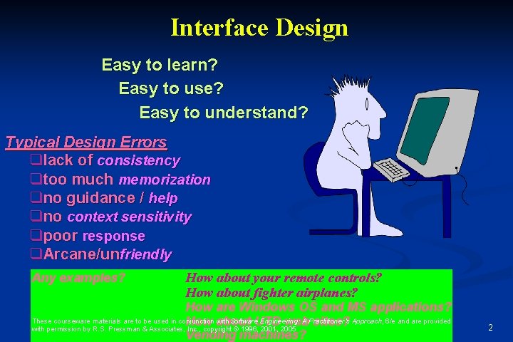 Interface Design Easy to learn? Easy to use? Easy to understand? Typical Design Errors