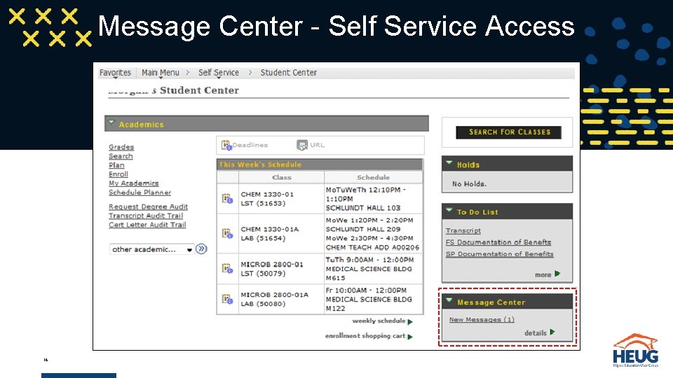 Message Center - Self Service Access 16 