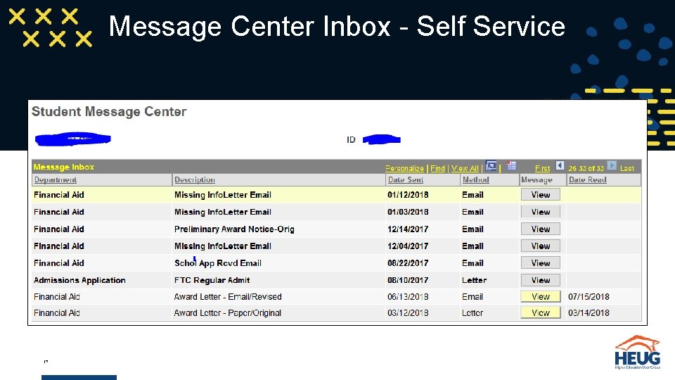 Message Center Inbox - Self Service 17 