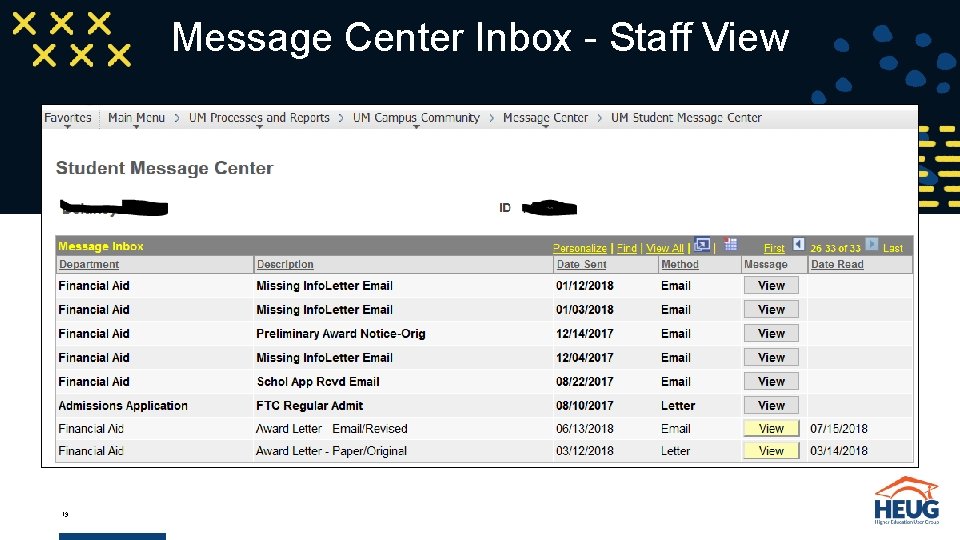 Message Center Inbox - Staff View 19 
