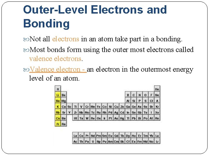 Outer-Level Electrons and Bonding Not all electrons in an atom take part in a