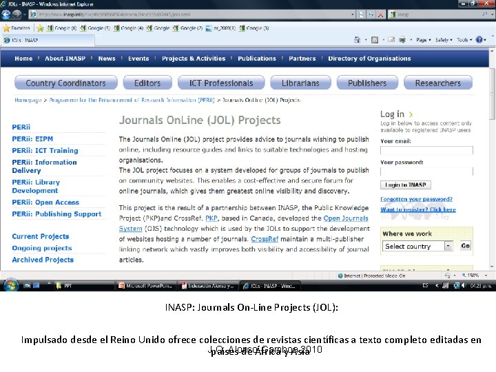 INASP: Journals On-Line Projects (JOL): Impulsado desde el Reino Unido ofrece colecciones de revistas