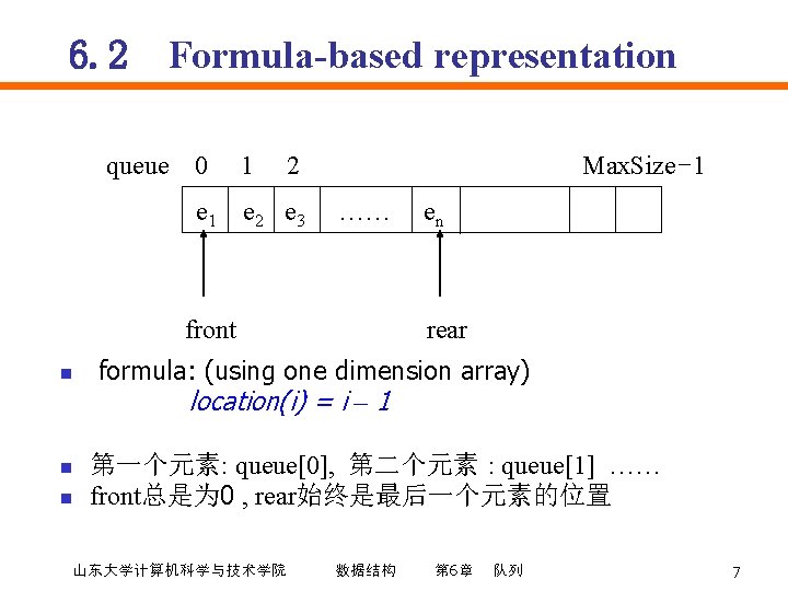 6. 2 Formula-based representation queue 0 1 2 e 1 e 2 e 3