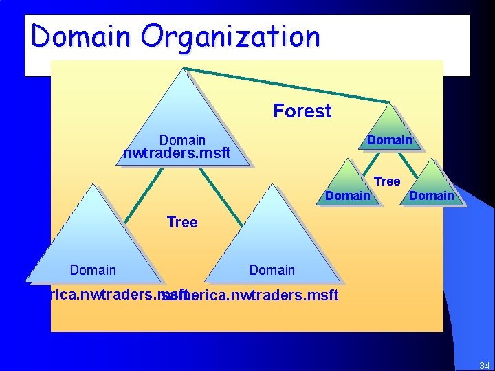 Domain Organization Forest Domain nwtraders. msft Tree Domain namerica. nwtraders. msft samerica. nwtraders. msft