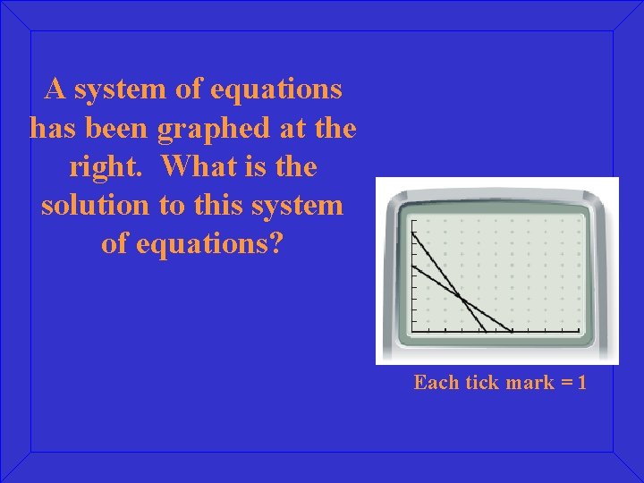 A system of equations has been graphed at the right. What is the solution