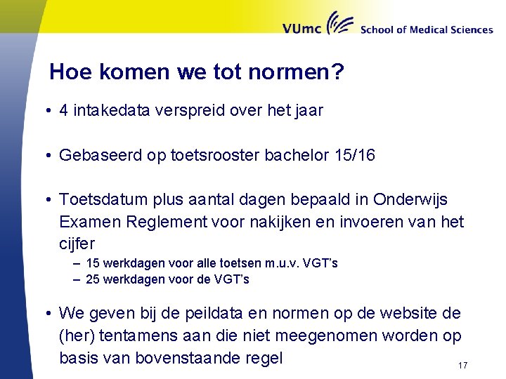 Hoe komen we tot normen? • 4 intakedata verspreid over het jaar • Gebaseerd