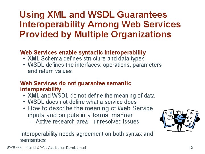 Using XML and WSDL Guarantees Interoperability Among Web Services Provided by Multiple Organizations Web