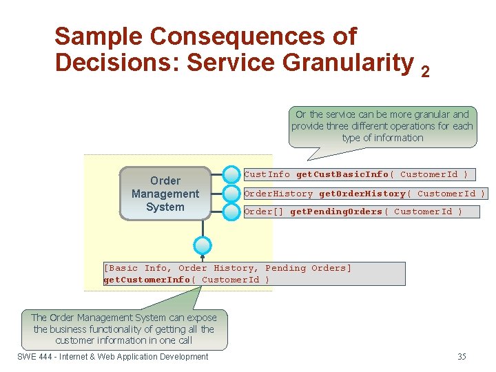 Sample Consequences of Decisions: Service Granularity 2 Or the service can be more granular