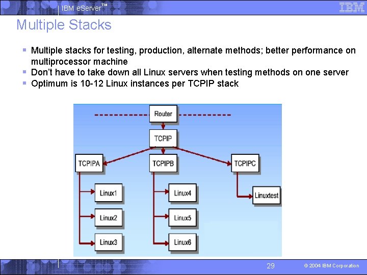 IBM e. Server™ Multiple Stacks § Multiple stacks for testing, production, alternate methods; better