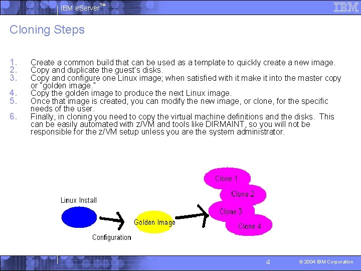 IBM e. Server™ Cloning Steps 1. 2. 3. 4. 5. 6. Create a common