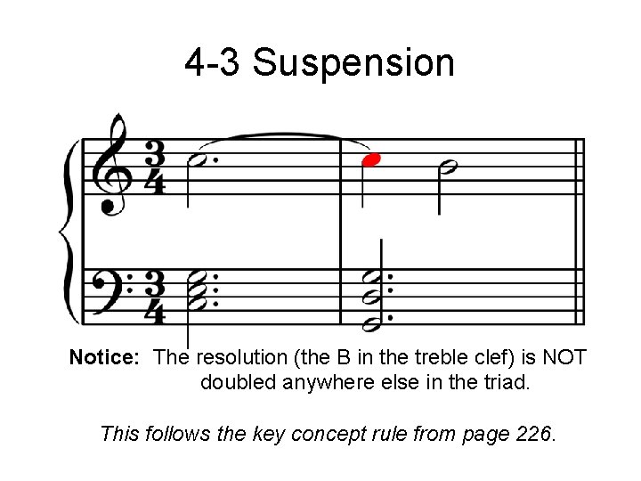 4 -3 Suspension Notice: The resolution (the B in the treble clef) is NOT