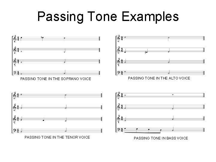 Passing Tone Examples PASSING TONE IN THE SOPRANO VOICE PASSING TONE IN THE TENOR