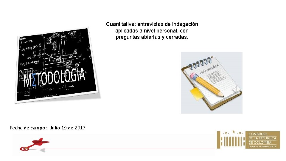 Cuantitativa: entrevistas de indagación aplicadas a nivel personal, con preguntas abiertas y cerradas. Fecha