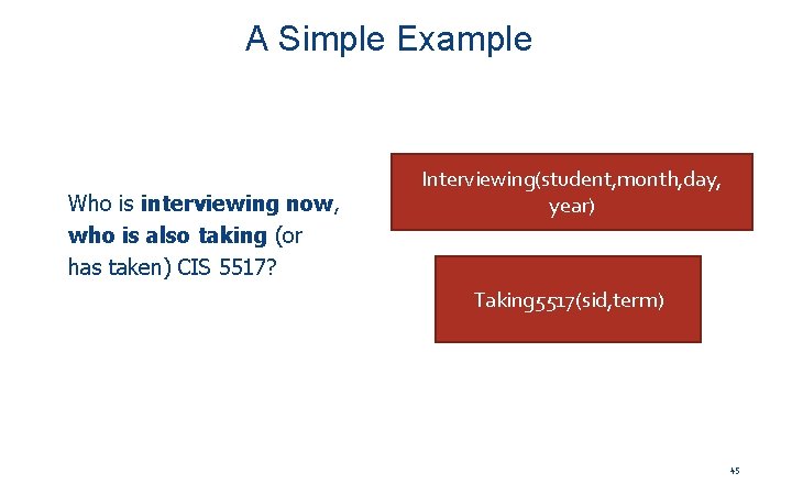 A Simple Example Who is interviewing now, who is also taking (or has taken)