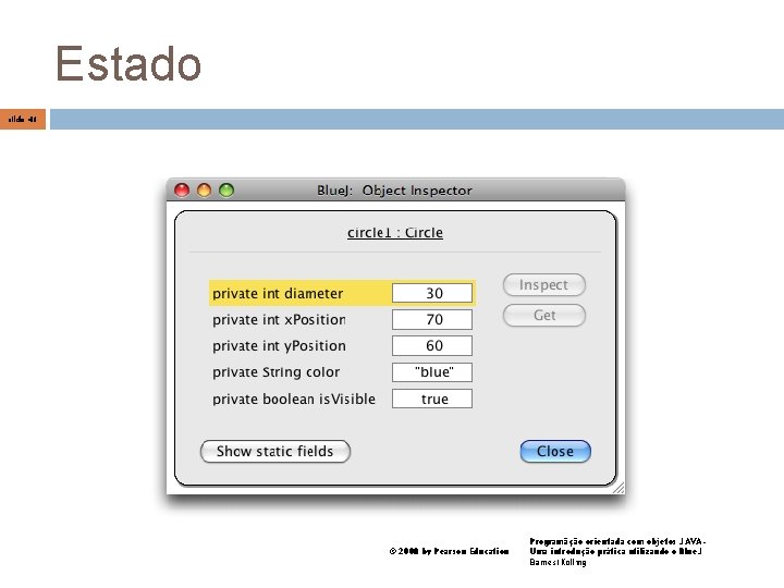 Estado slide 41 © 2008 by Pearson Education Programãção orientada com objetos JAVA –