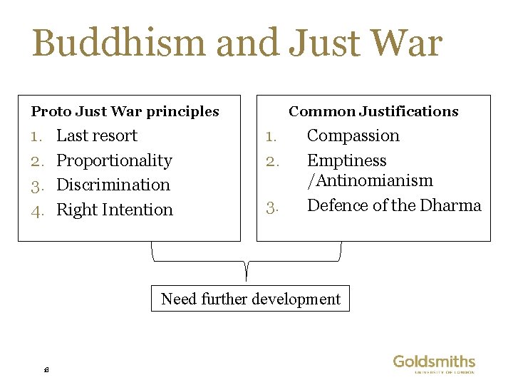 Buddhism and Just War Proto Just War principles 1. 2. 3. 4. Last resort