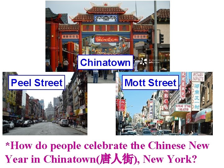 Chinatown Peel Street Mott Street *How do people celebrate the Chinese New Year in