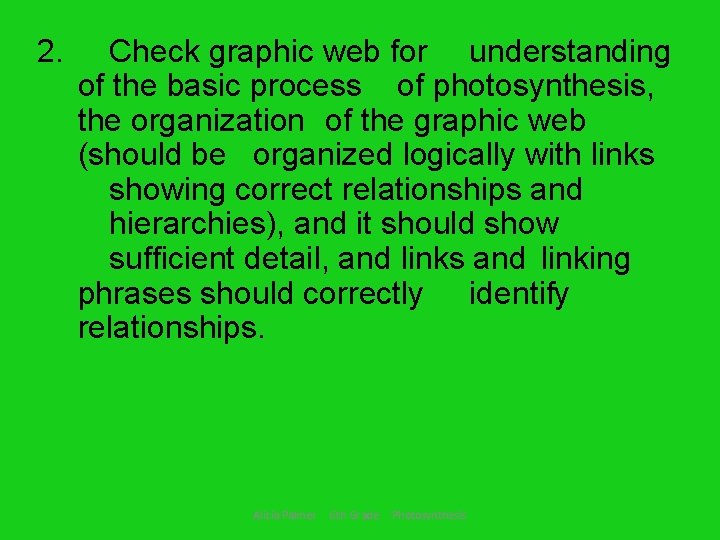 2. Check graphic web for understanding of the basic process of photosynthesis, the organization