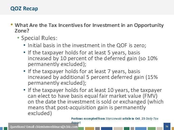 QOZ Recap • What Are the Tax Incentives for Investment in an Opportunity Zone?