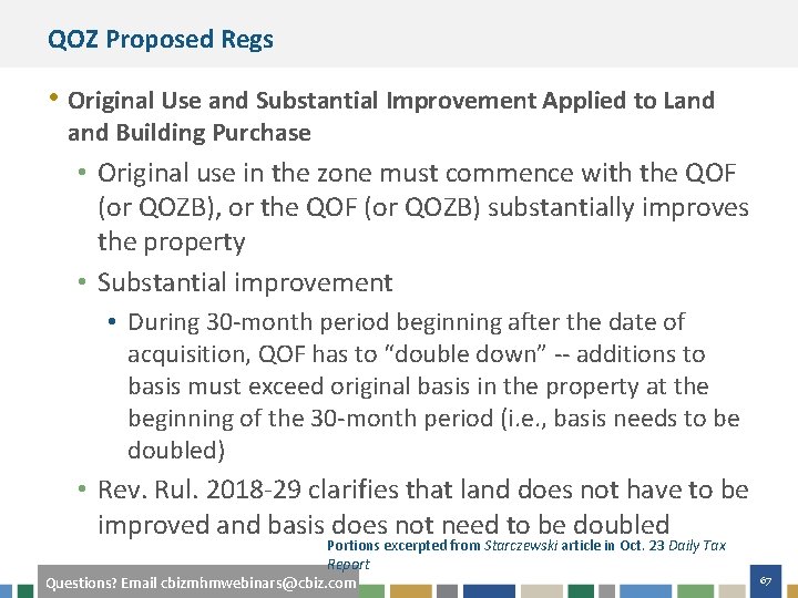 QOZ Proposed Regs • Original Use and Substantial Improvement Applied to Land Building Purchase