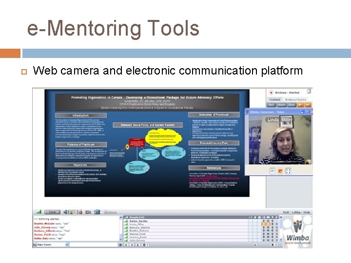 e-Mentoring Tools Web camera and electronic communication platform 