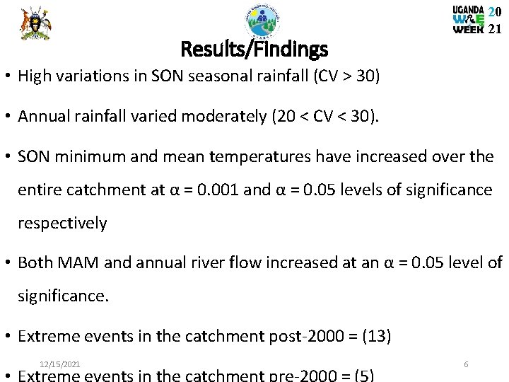 20 21 Results/Findings • High variations in SON seasonal rainfall (CV > 30) •