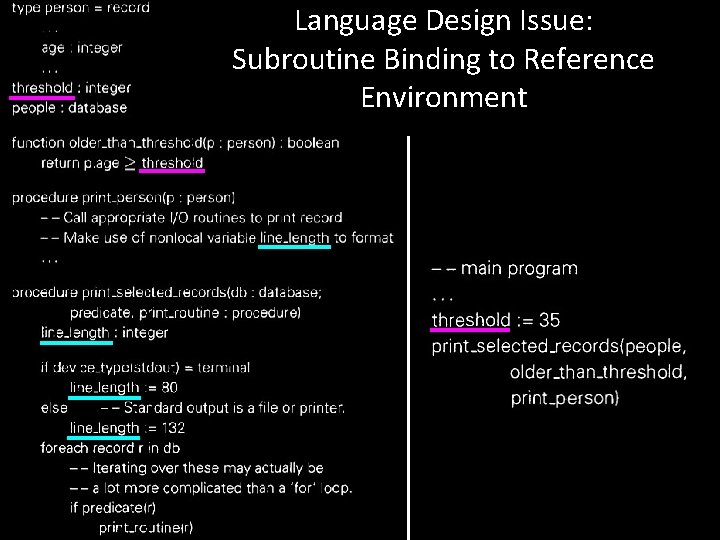Language Design Issue: Subroutine Binding to Reference Environment • Figure 3. 14, p 152