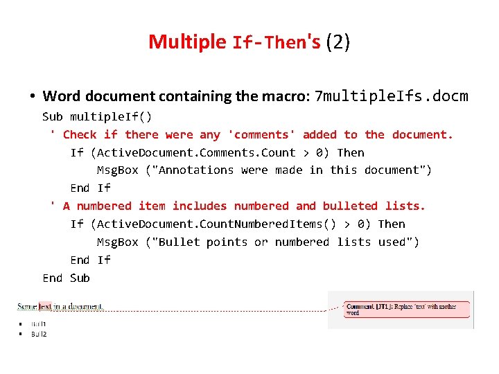Multiple If-Then's (2) • Word document containing the macro: 7 multiple. Ifs. docm Sub