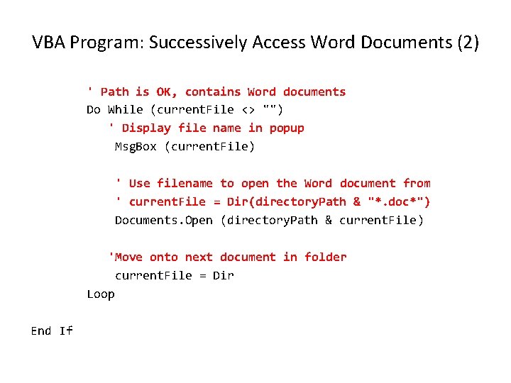 VBA Program: Successively Access Word Documents (2) ' Path is OK, contains Word documents