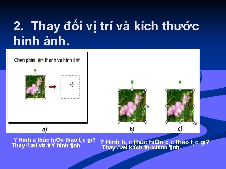 2. Thay đổi vị trí và kích thước hình ảnh. ? Hinh a thùc