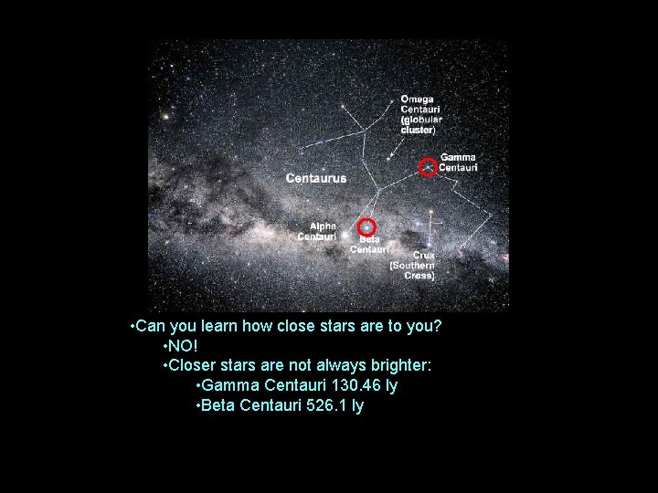  • Can you learn how close stars are to you? • NO! •