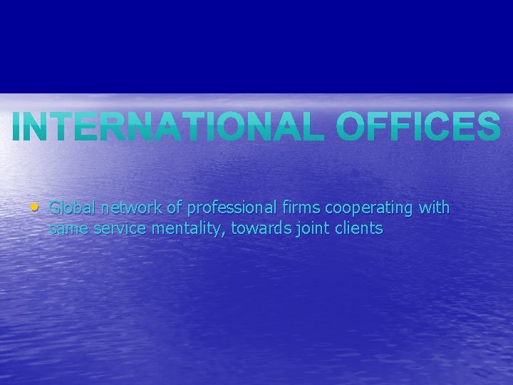  • Global network of professional firms cooperating with same service mentality, towards joint