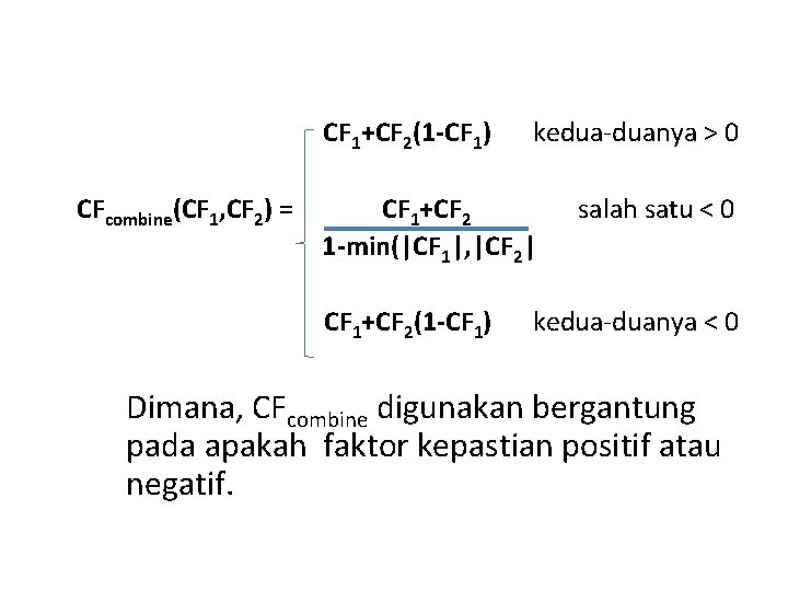 CF 1+CF 2(1 -CF 1) CFcombine(CF 1, CF 2) = kedua-duanya > 0 CF