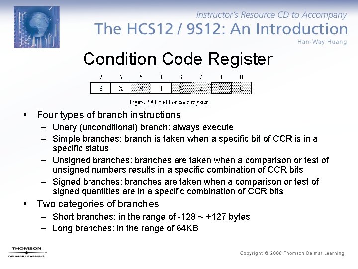 Condition Code Register • Four types of branch instructions – Unary (unconditional) branch: always