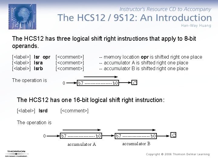 The HCS 12 has three logical shift right instructions that apply to 8 -bit