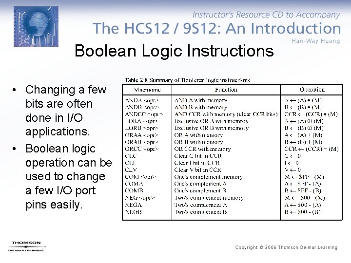 Boolean Logic Instructions • Changing a few bits are often done in I/O applications.
